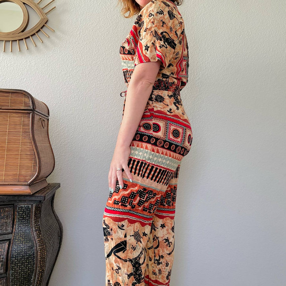 Vintage 90s wacky southwestern desert snakes coyotes funky boho jumpsuit sz M - Picture 8 of 14